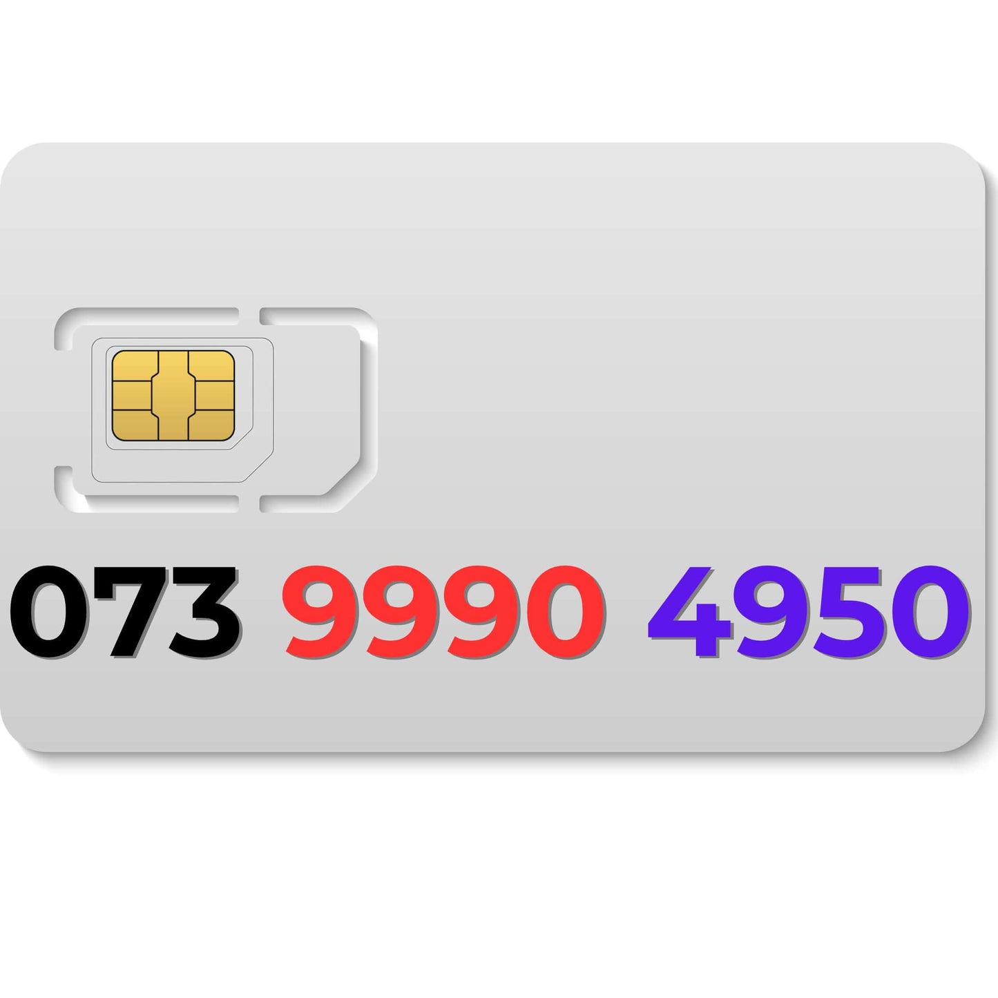 07399904950 VIP mobile number UK on a SIM card – a unique and memorable gold number for sale.