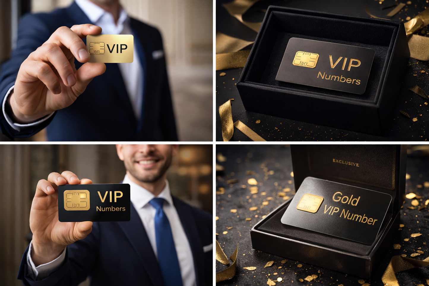 Exclusive VIP gold mobile numbers SIM card presented in luxury packaging for UK buyers