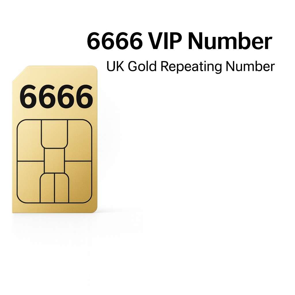 6666 VIP mobile numbers – UK gold repeating numbers, bold and memorable, perfect for business or personal branding.