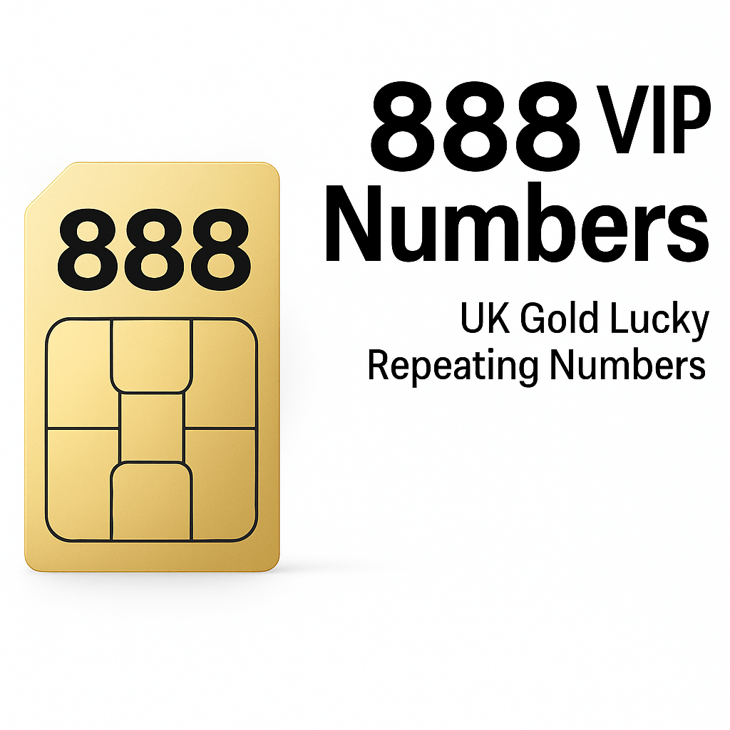 888 VIP mobile numbers – UK gold lucky repeating numbers, powerful and memorable, symbolizing wealth and success.
