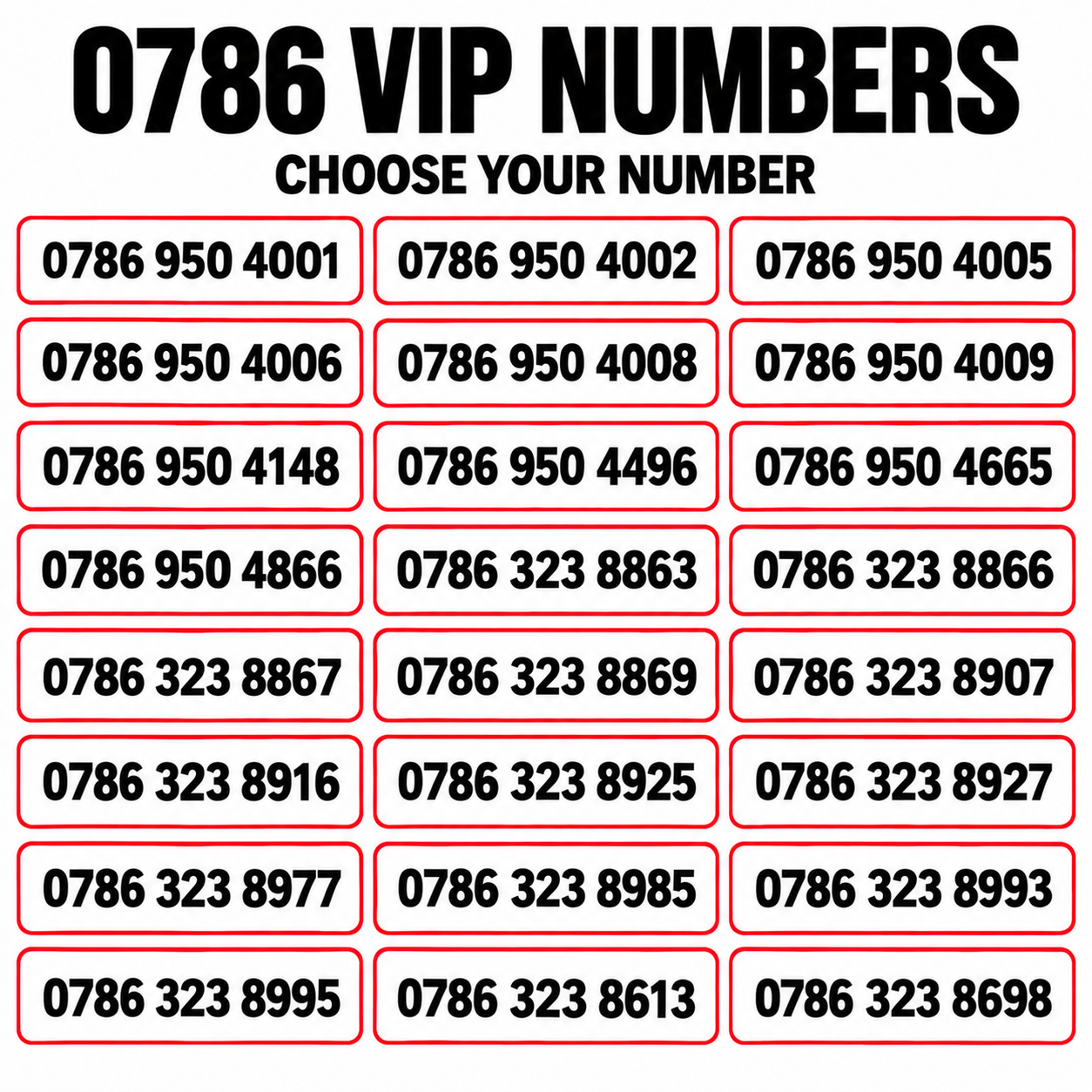 0786 VIP numbers UK with memorable 786 mobile numbers and easy-to-read number patterns, choose your own 786 mobile number