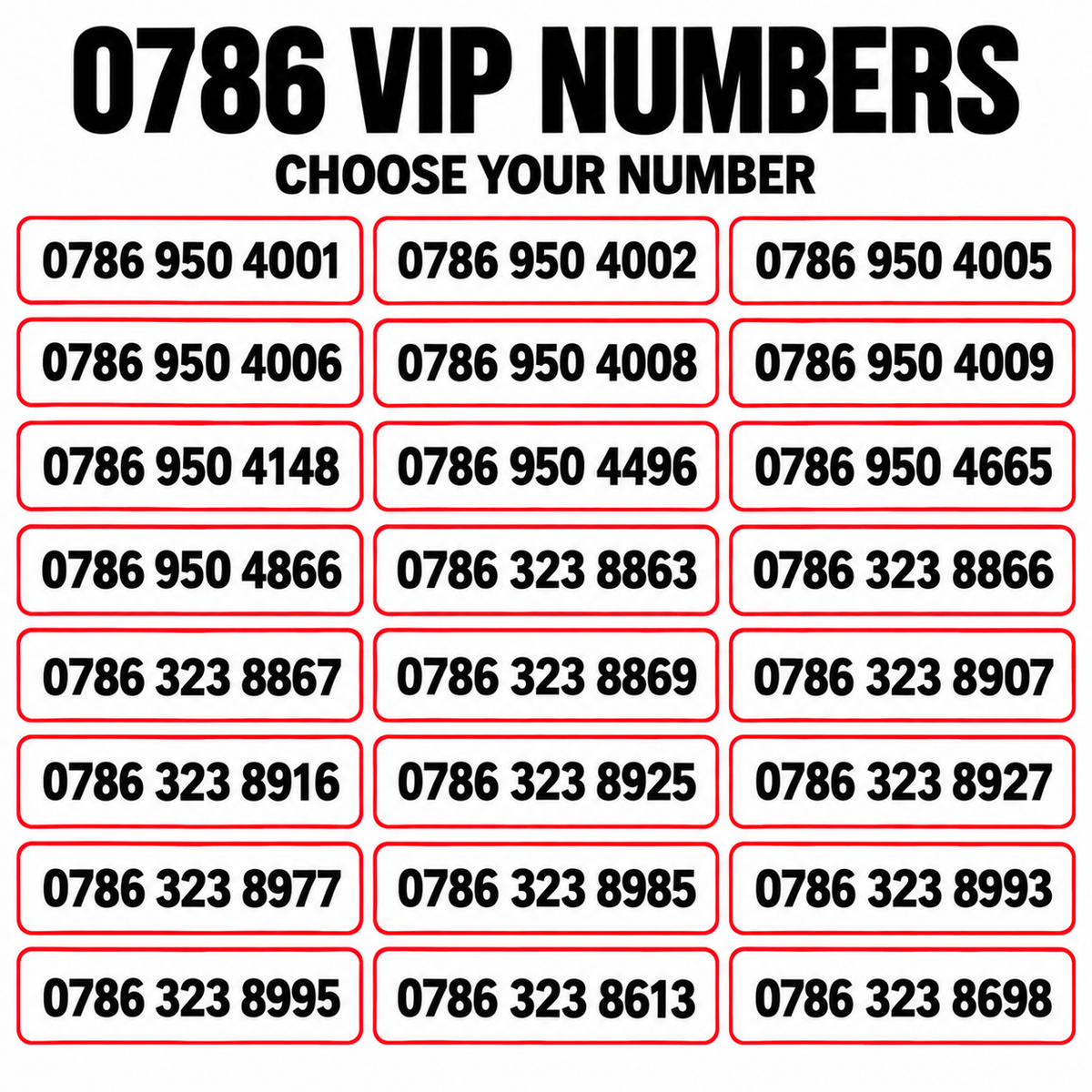 0786 VIP numbers UK with memorable 786 mobile numbers and easy-to-read number patterns, choose your own 786 mobile number