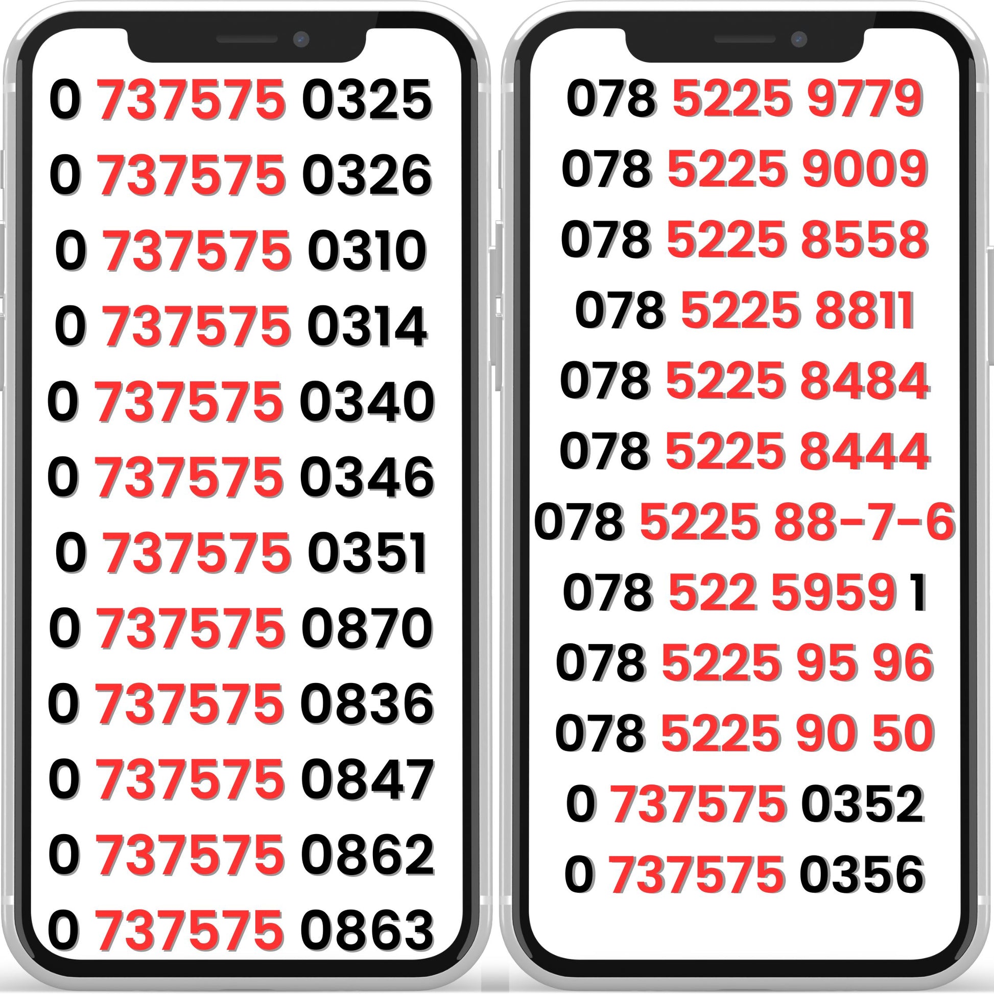 Premium UK mobile numbers for sale displayed on phone screens – gold and VIP number options available