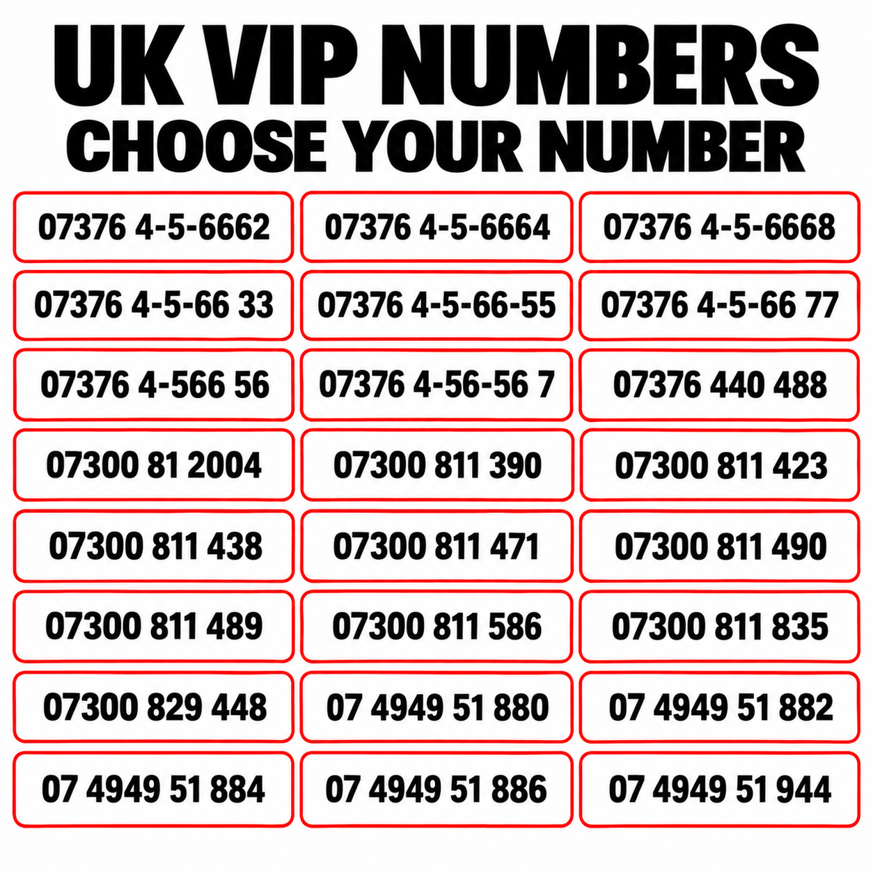 EE memorable mobile numbers UK with VIP numbers, gold numbers and easy-to-read phone number patterns, choose your own mobile number