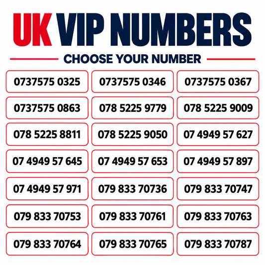 EE VIP mobile numbers UK with gold and memorable phone number patterns, including repeating digits and easy-to-remember UK mobile numbers