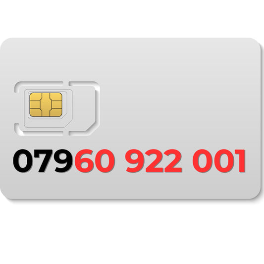 EE gold VIP number 07960922001 with double 22 pattern and 001 ending