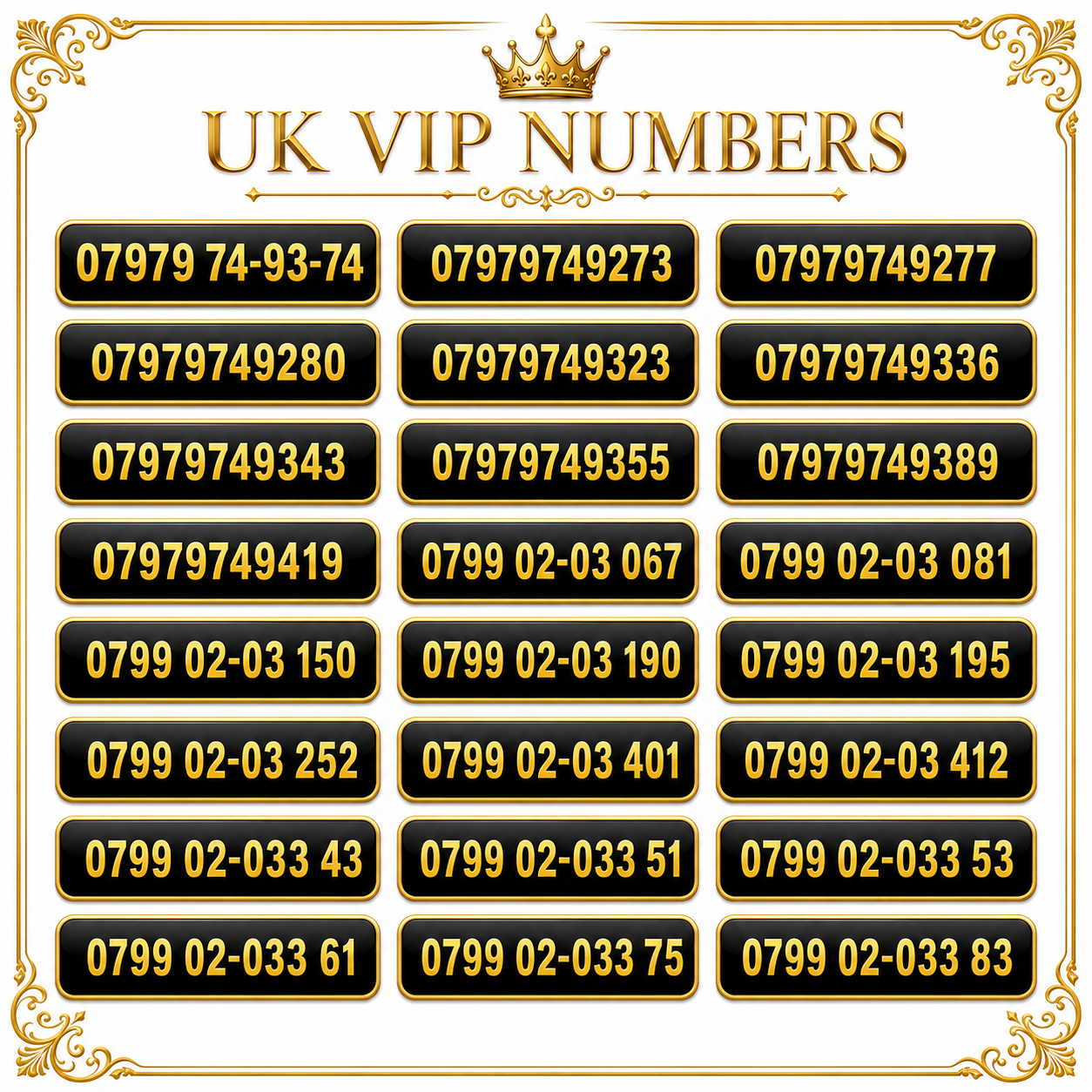 Lebara VIP phone numbers UK with memorable gold mobile number patterns