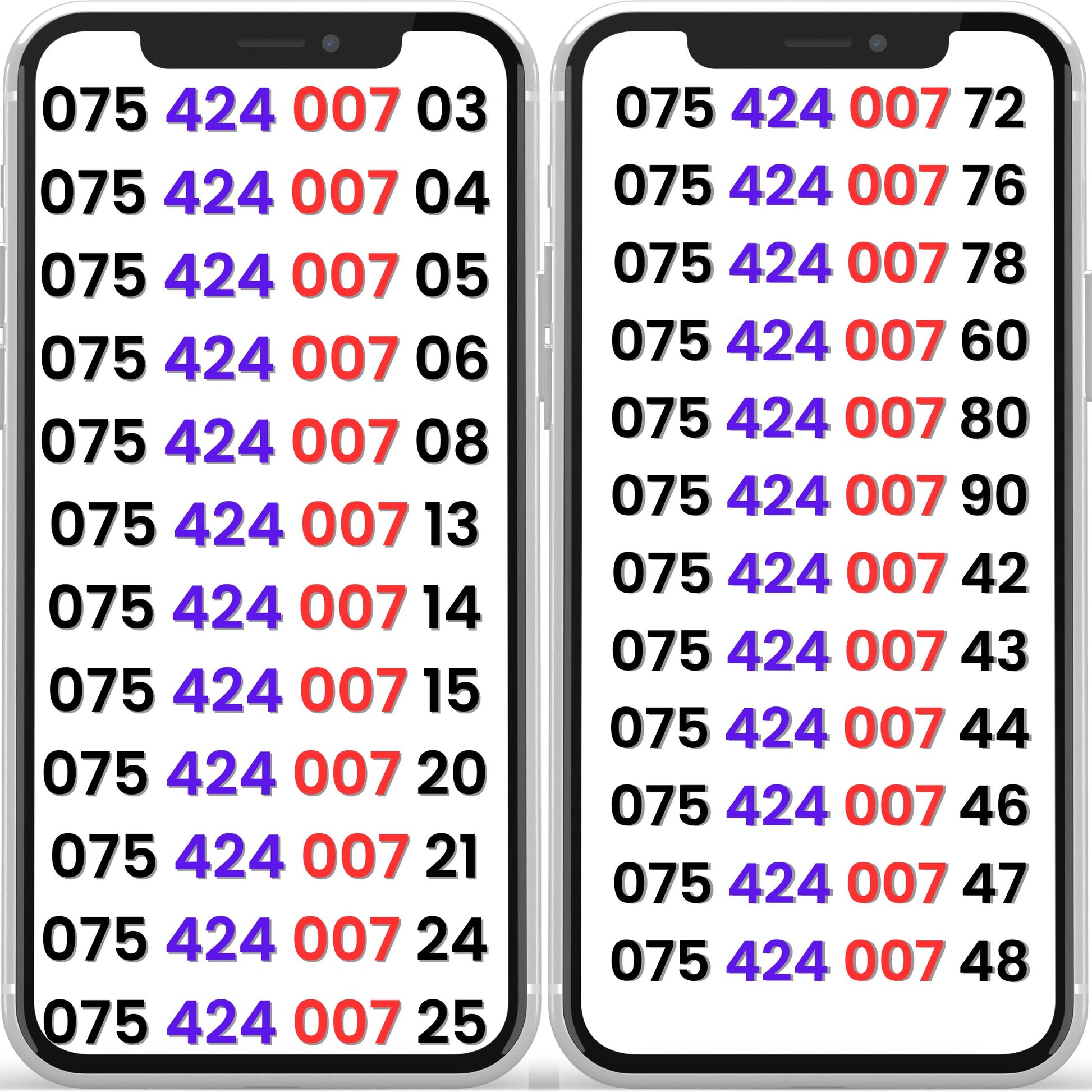 O2 UK VIP mobile numbers with 007 James Bond inspired gold number patterns displayed on smartphones