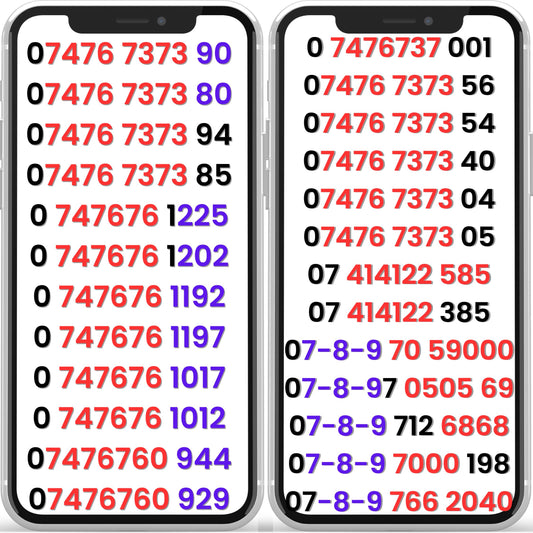 SMARTY VIP mobile numbers UK shown on smartphones – gold number PAYG collection