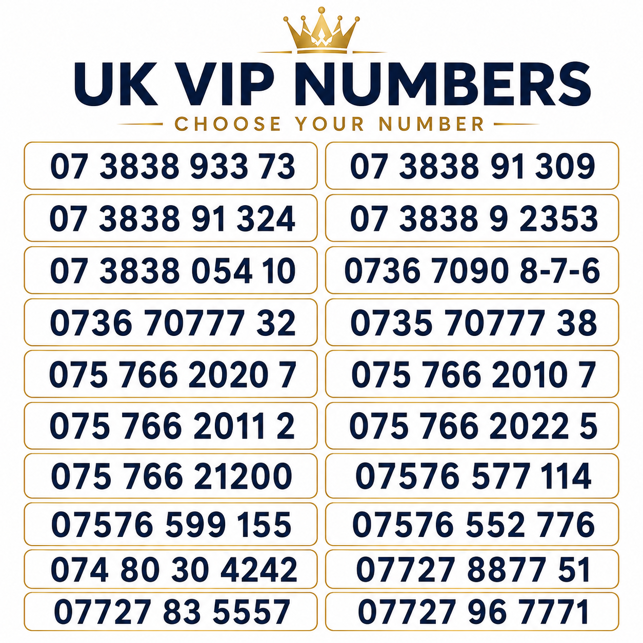 SMARTY UK VIP numbers with memorable 073838, 075766 and 07727 number patterns