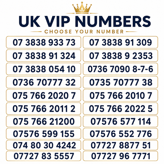 SMARTY UK VIP numbers with memorable 073838, 075766 and 07727 number patterns