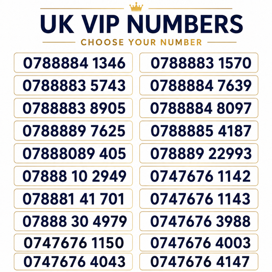 SMARTY VIP numbers featuring 078888 and 0747676 memorable UK mobile number patterns