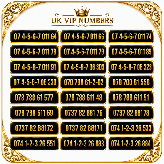 Three VIP mobile numbers UK with sequence and memorable gold number patterns