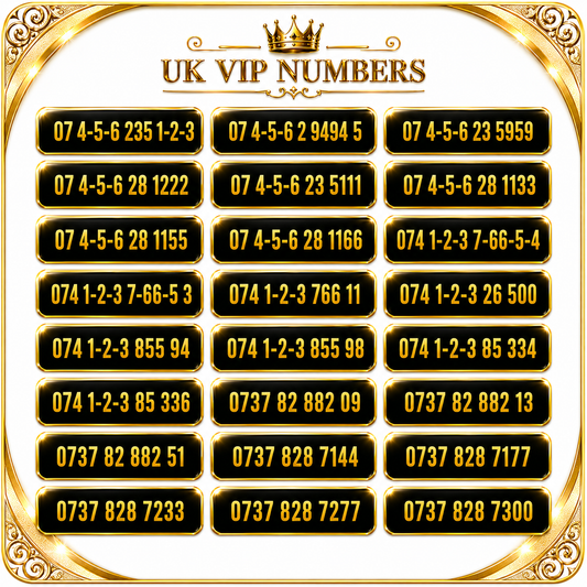 Three VIP mobile numbers UK with memorable sequence and gold number patterns