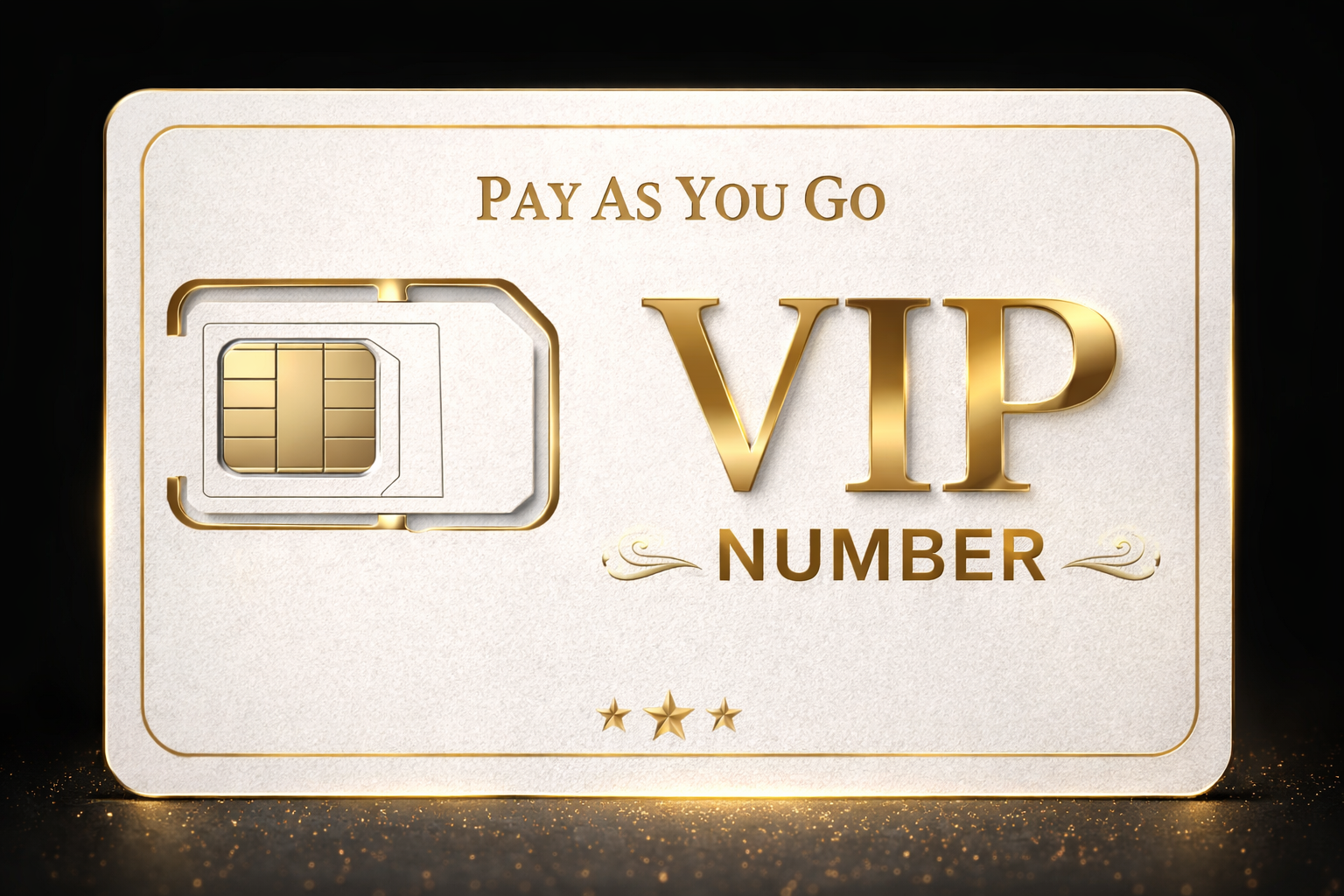 Premium UK payg SIM card featuring VIP gold mobile number branding on luxury display