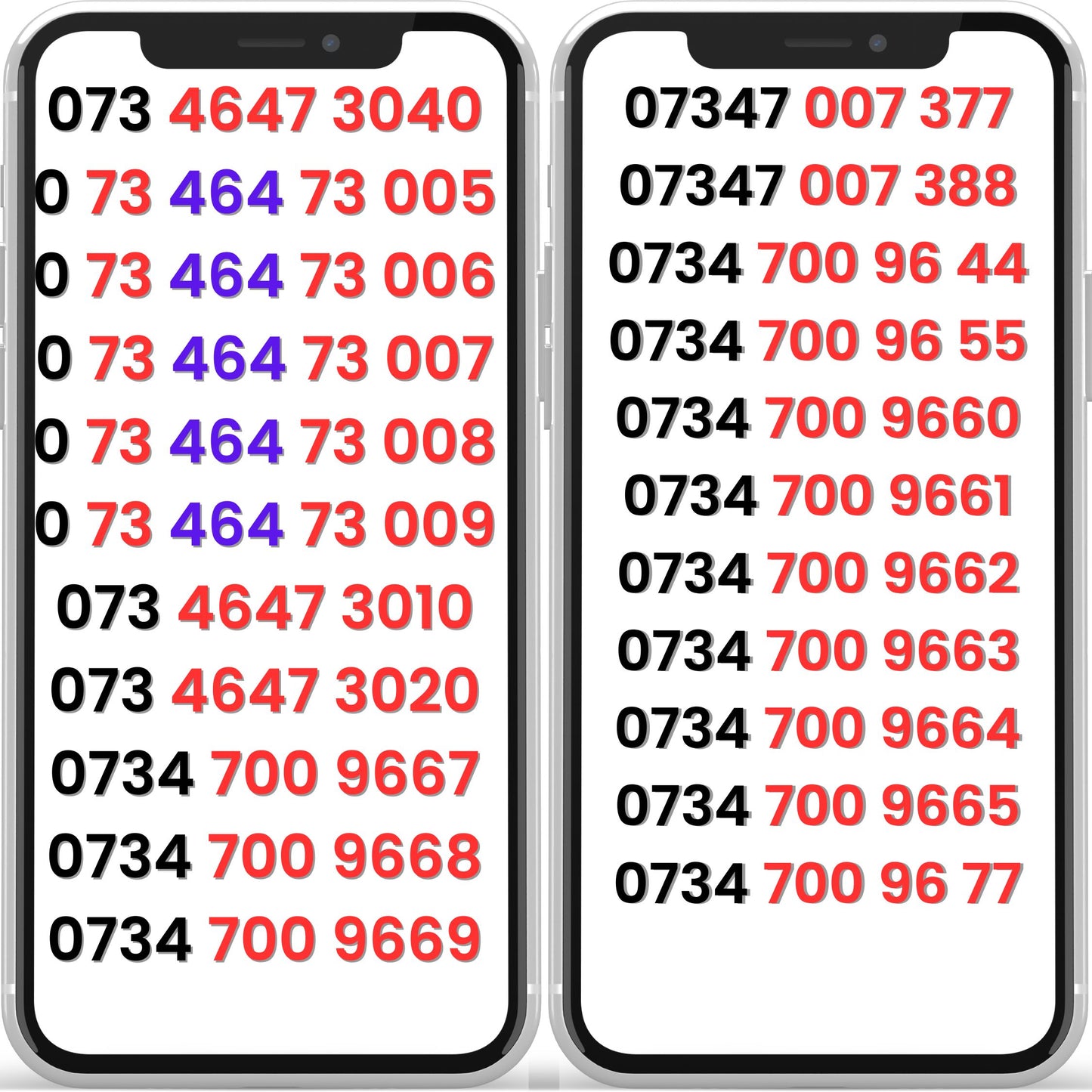 UK VIP gold mobile numbers displayed on smartphone screens – personalised mobile numbers and premium SIM card options available