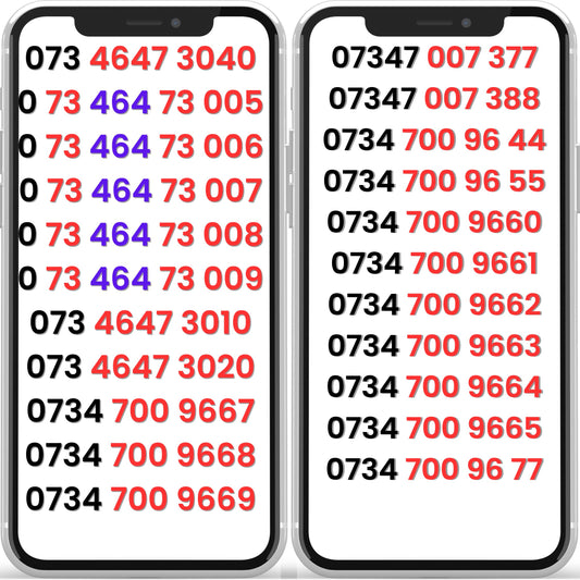 UK VIP gold mobile numbers displayed on smartphone screens – personalised mobile numbers and premium SIM card options available