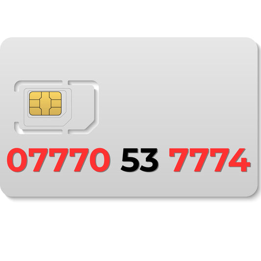VIP gold mobile number 07770537774 with 777 sequence ending in 4